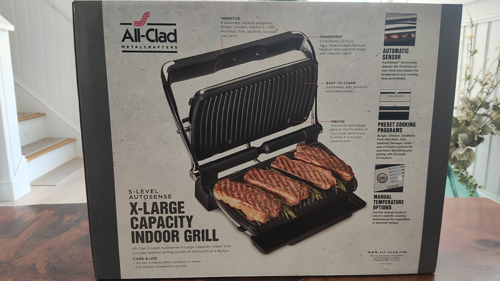 All-Clad Electric Indoor Grill, AutoSense Panini Grill Press Sandwich Maker, NEW