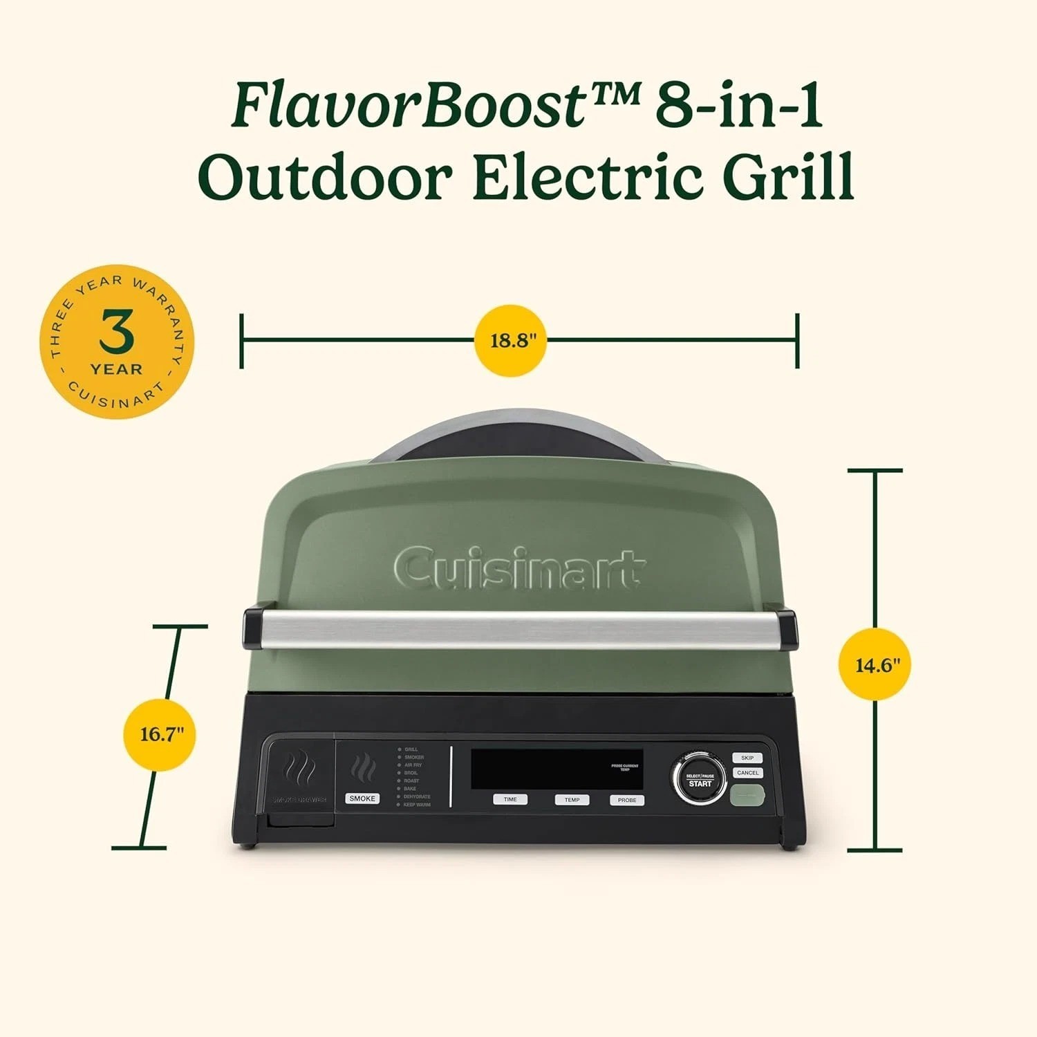 Cuisinart FlavorBoost 8-in-1 Outdoor Electric Grill, Smoker, Air Fry, Steamer.