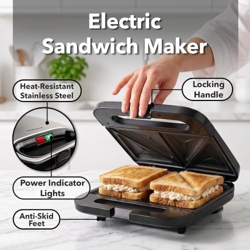OVENTE Electric Sandwich Maker, 750W Non-Stick Plates, Black GPS401B | Perfec…