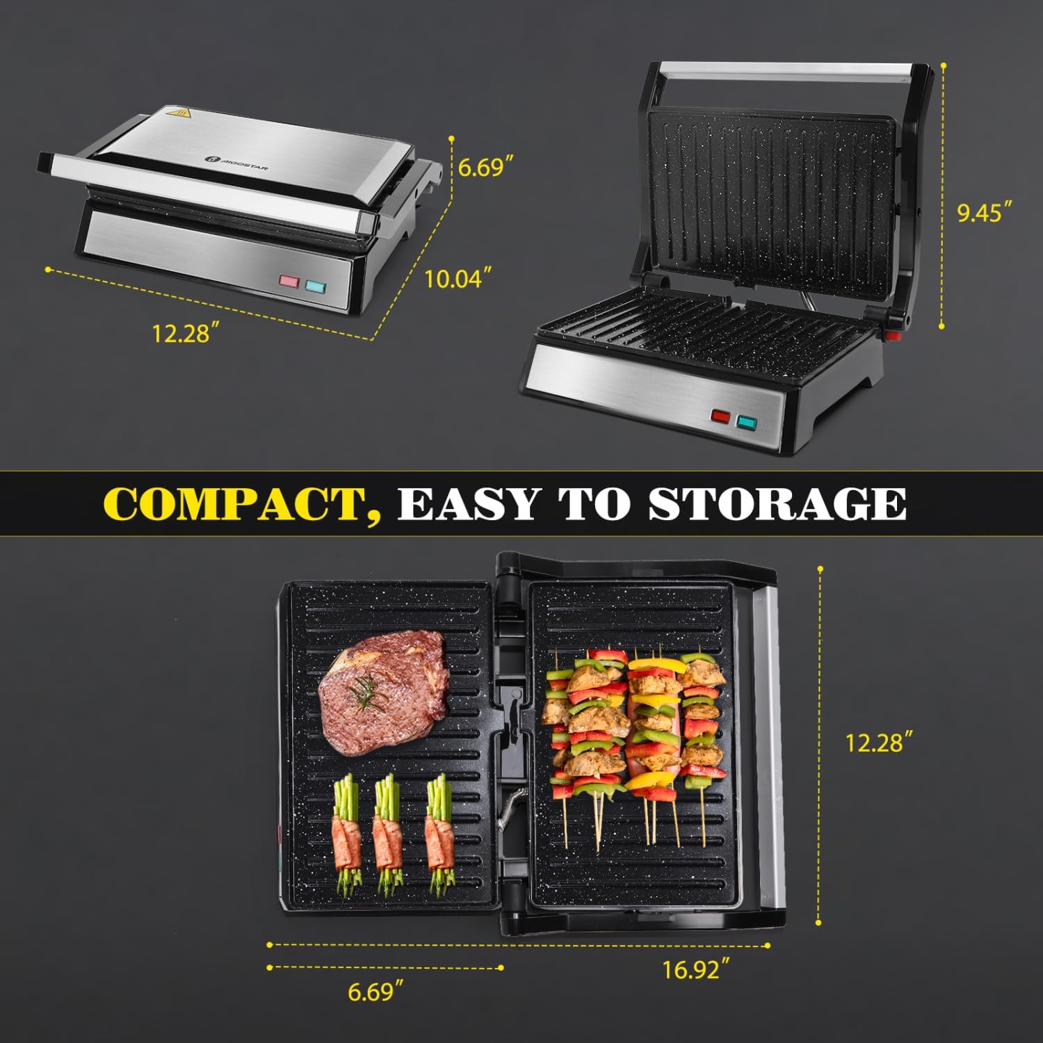 Panini Press, 1200W Sandwich Maker and Electric Indoor Grill with Ceramic Non-St