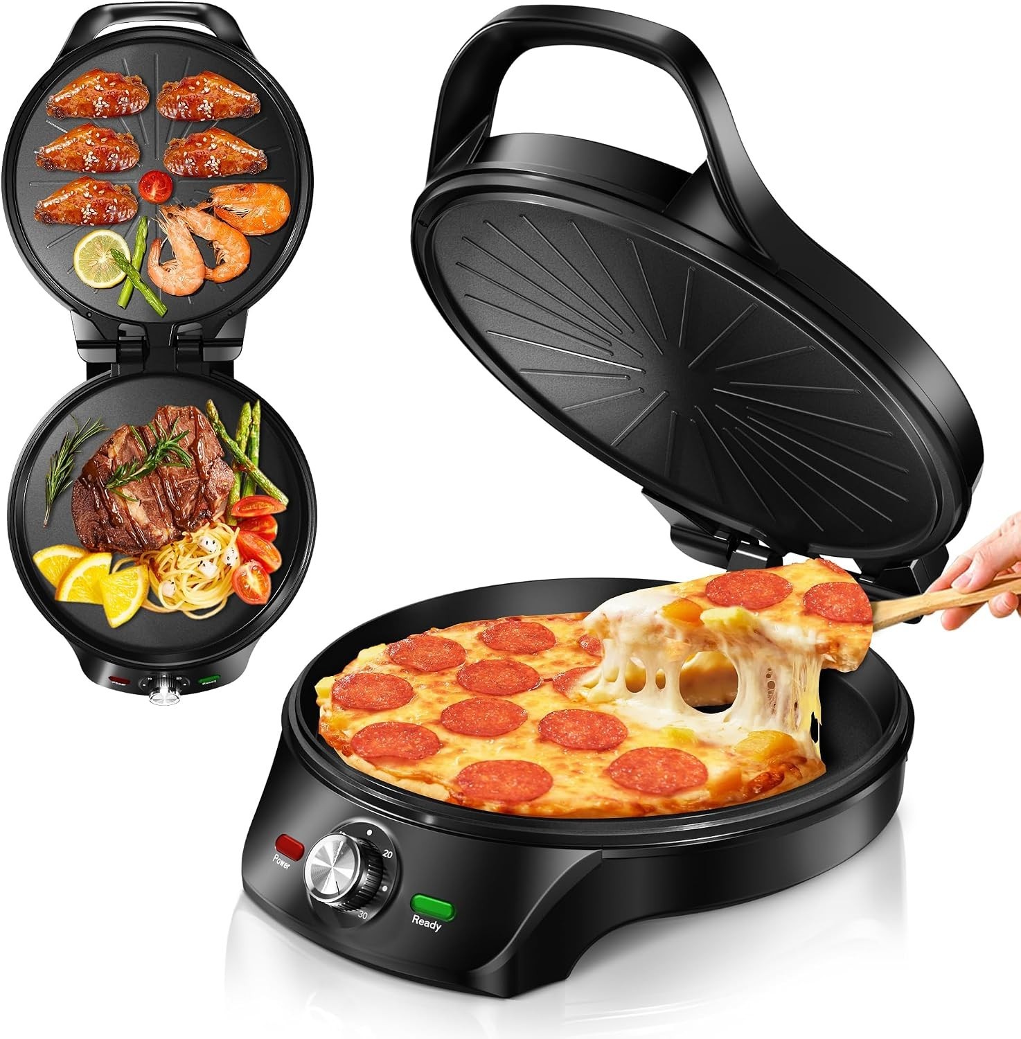 12-Inch Pizza Maker & Electric Griddle Nonstick – CACHOO 3 in 1 Indoor Griddle