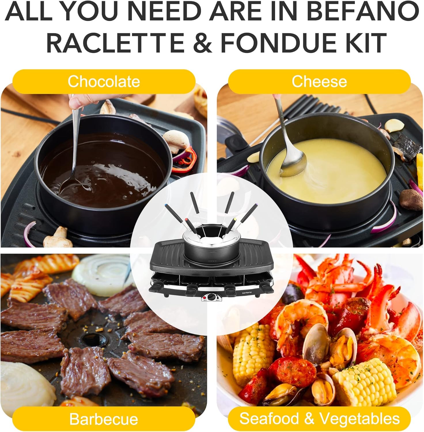 Electric Raclette BBQ Grill & Fondue Set for 8 – Perfect for Parties!