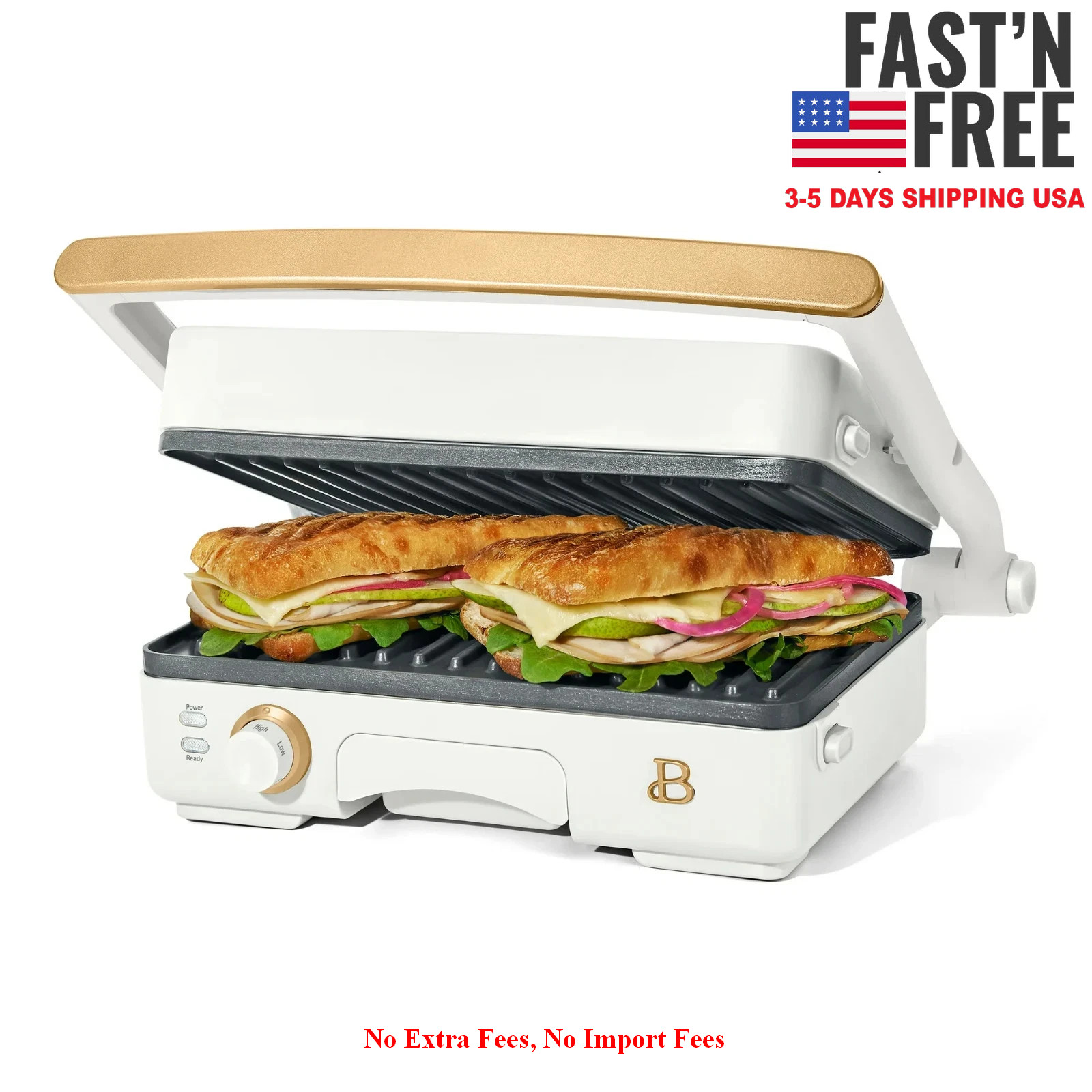 [HOT SALE] Beautiful 2-in-1 Panini Press & Grill, White Icing, NEW USA FREESHIP