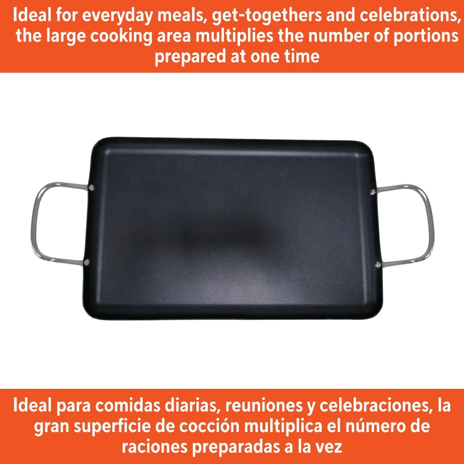 IMUSA Nonstick Stovetop Double Burner Griddle with Metal Handles, 19-Inch, Black