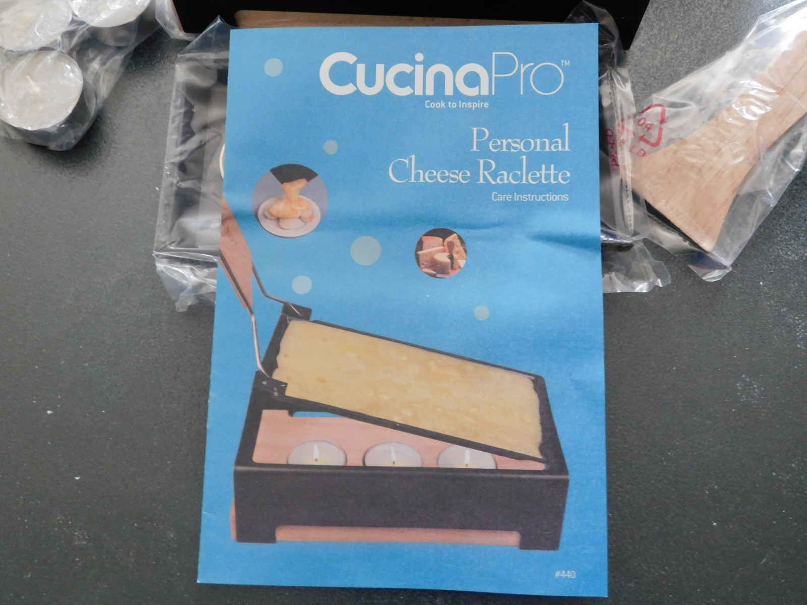 CUCINAPRO Cheese Raclette W Foldable Handle, Cheese Melter, Pan W Spatula & Inst