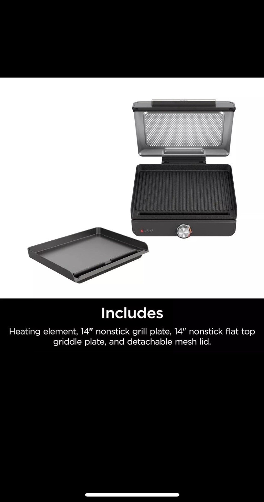 Sizzle Smokeless Indoor Grill & Griddle 14” Interchangeable Nonstick 500F Heat