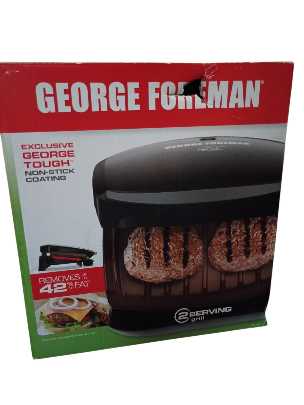 NIB George Forman Grill 2 Serving Sealed Non-Stick Coating