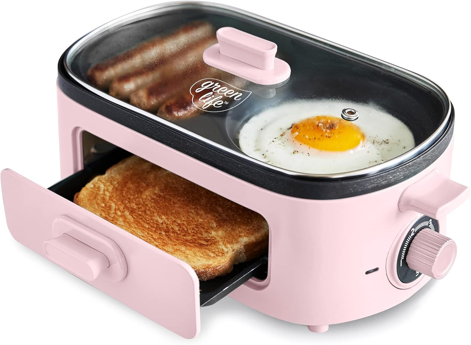 3-In-1 Breakfast Maker Station, Healthy Ceramic Nonstick Dual Griddles for Eggs