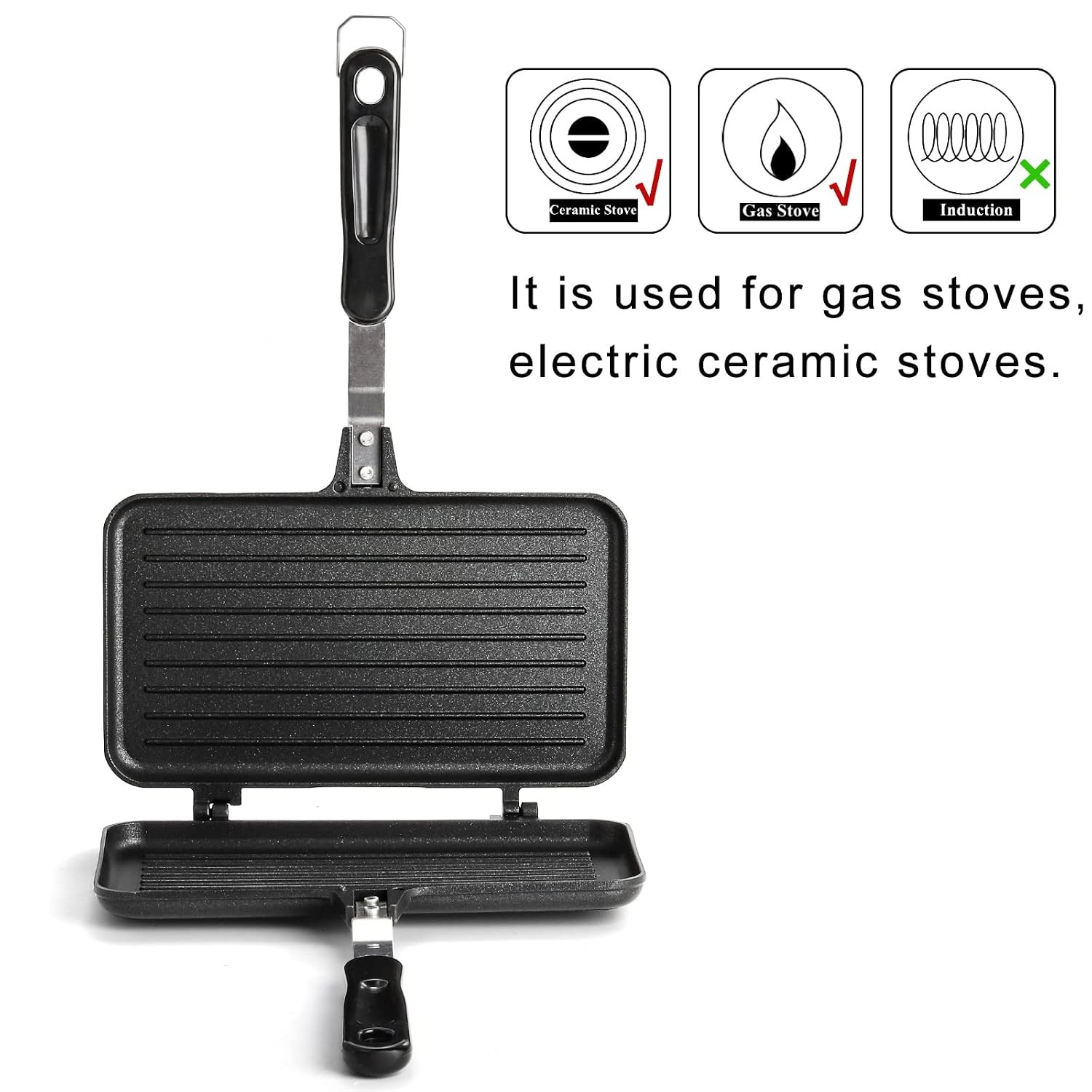 Non Stick Panini Maker Stovetop Panini Press Grill Pan with Handle Non Stick