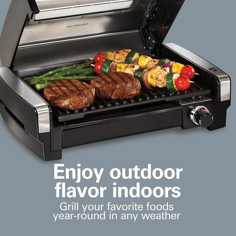 Electric Indoor Searing Grill with Viewing Window Adjustable Temperature Control