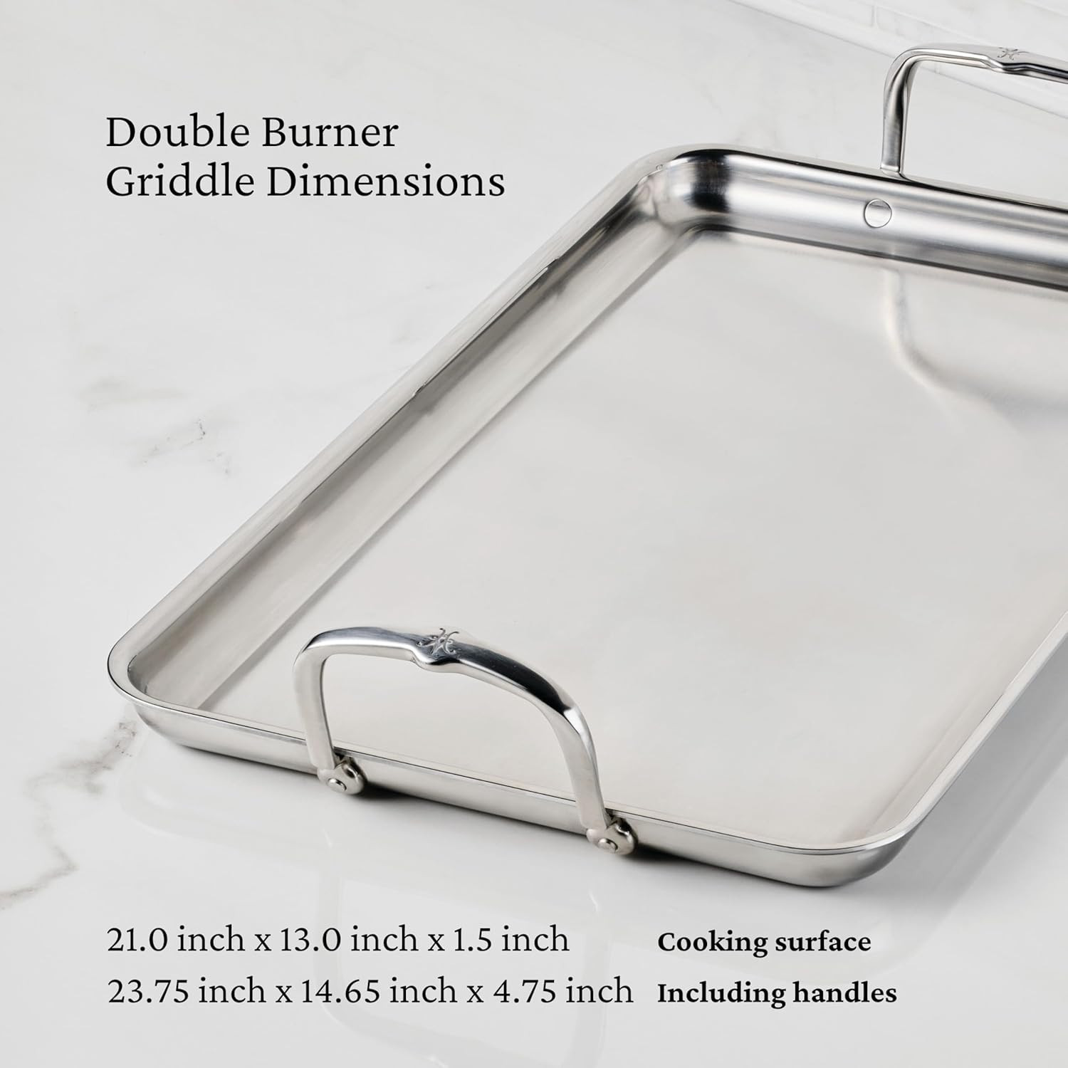Provisions 21″ Tri-Ply Stainless Steel Double Burner Griddle with Drip Drain