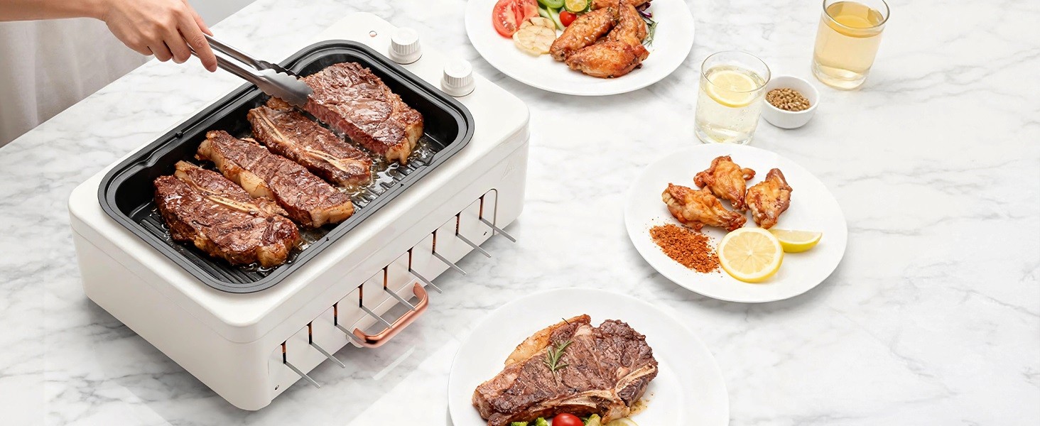 4-in-1 Electric Indoor Grill Smokeless for Home,Countertop Electric Grill with