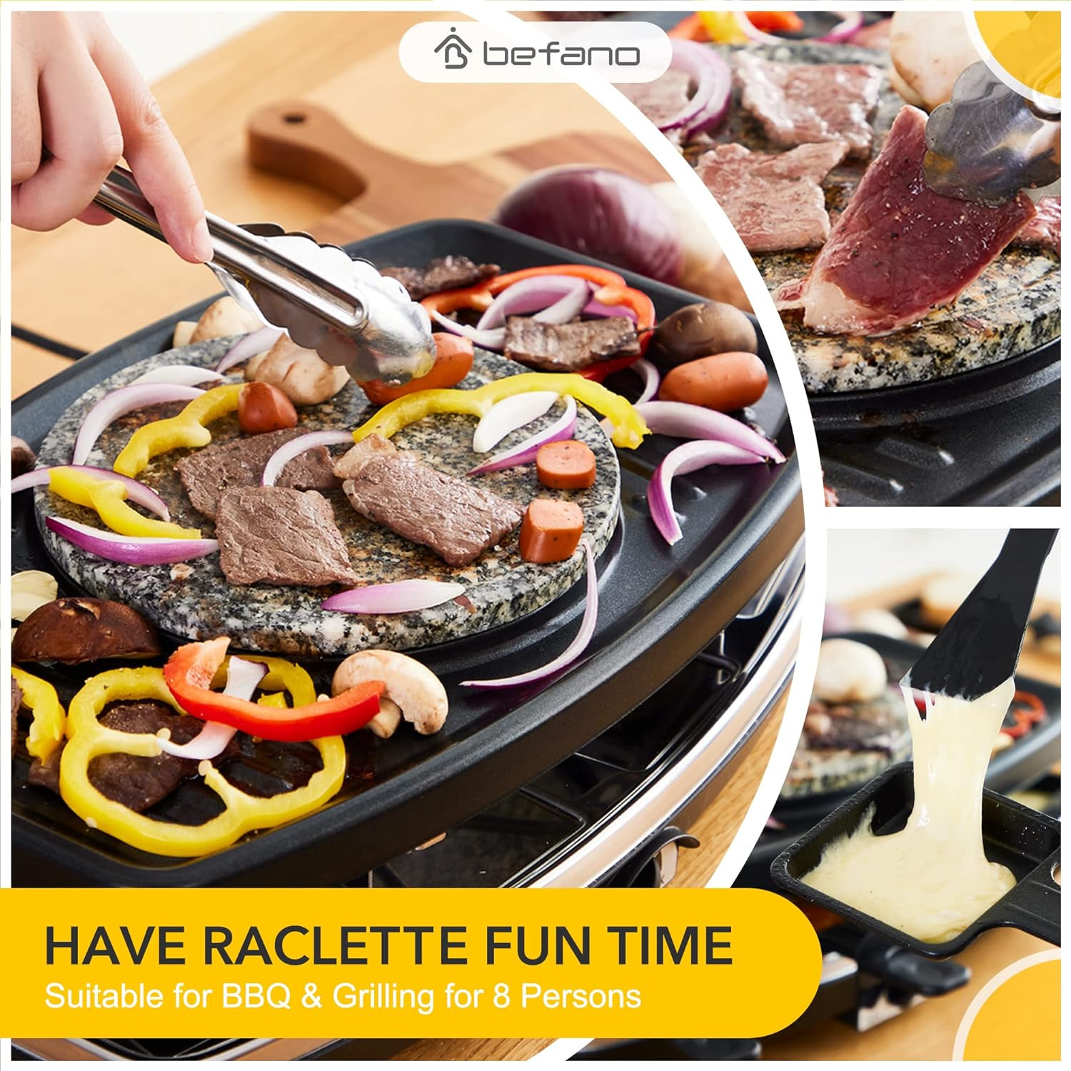 Electric Raclette BBQ Grill & Fondue Set for 8 – Perfect for Parties!