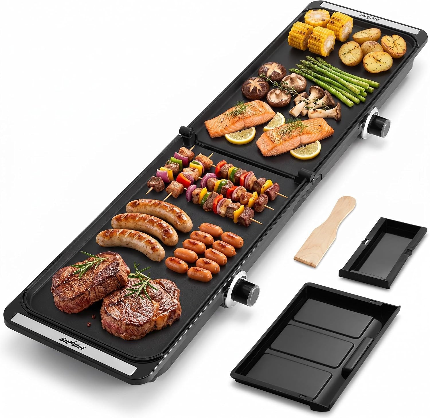 SUNVIVIPRO 38″ Foldable Electric Griddle 1700W Dual Zone Nonstick Black