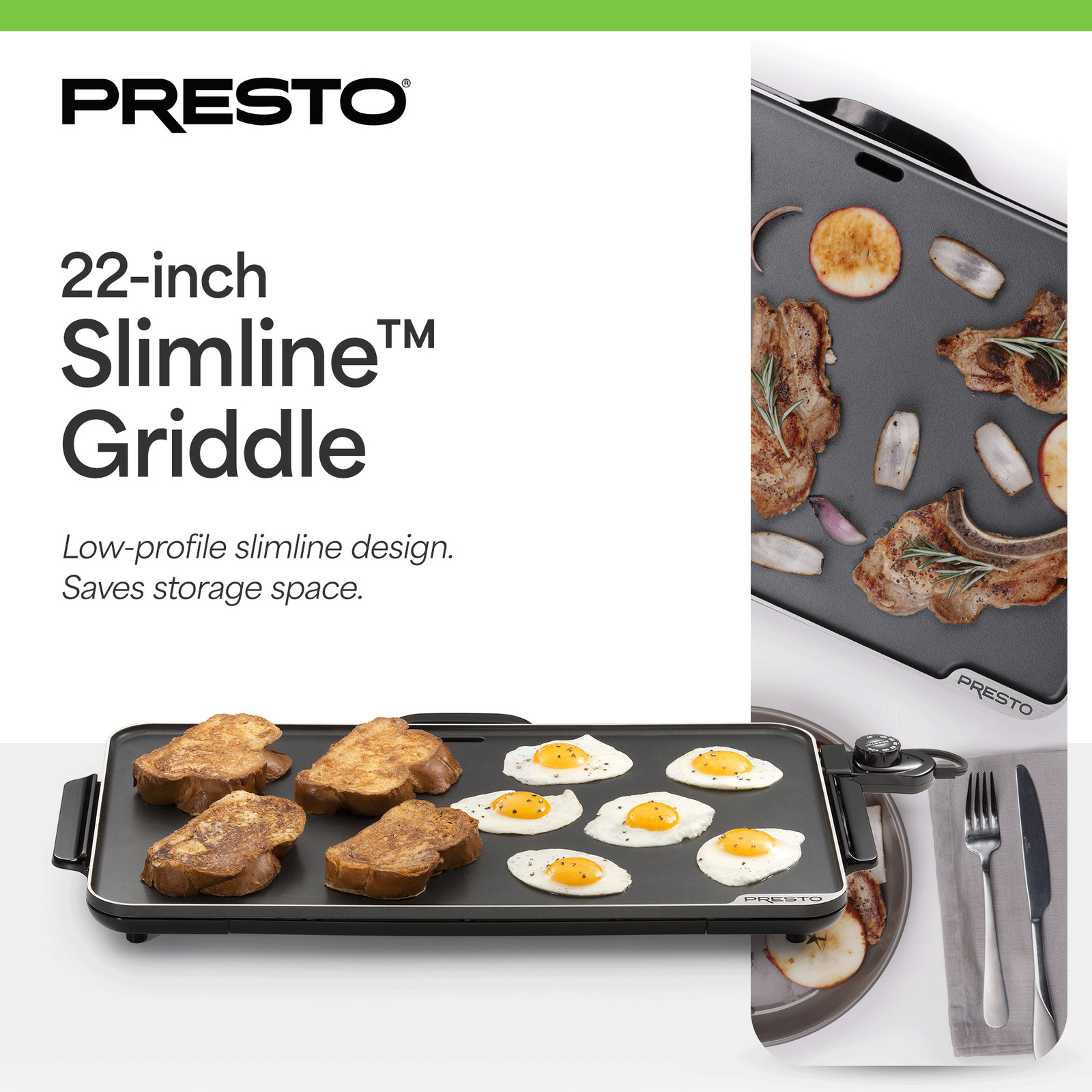 Presto 22″ Slimline Griddle with Removable Handles and Ceramic Nonstick Surface
