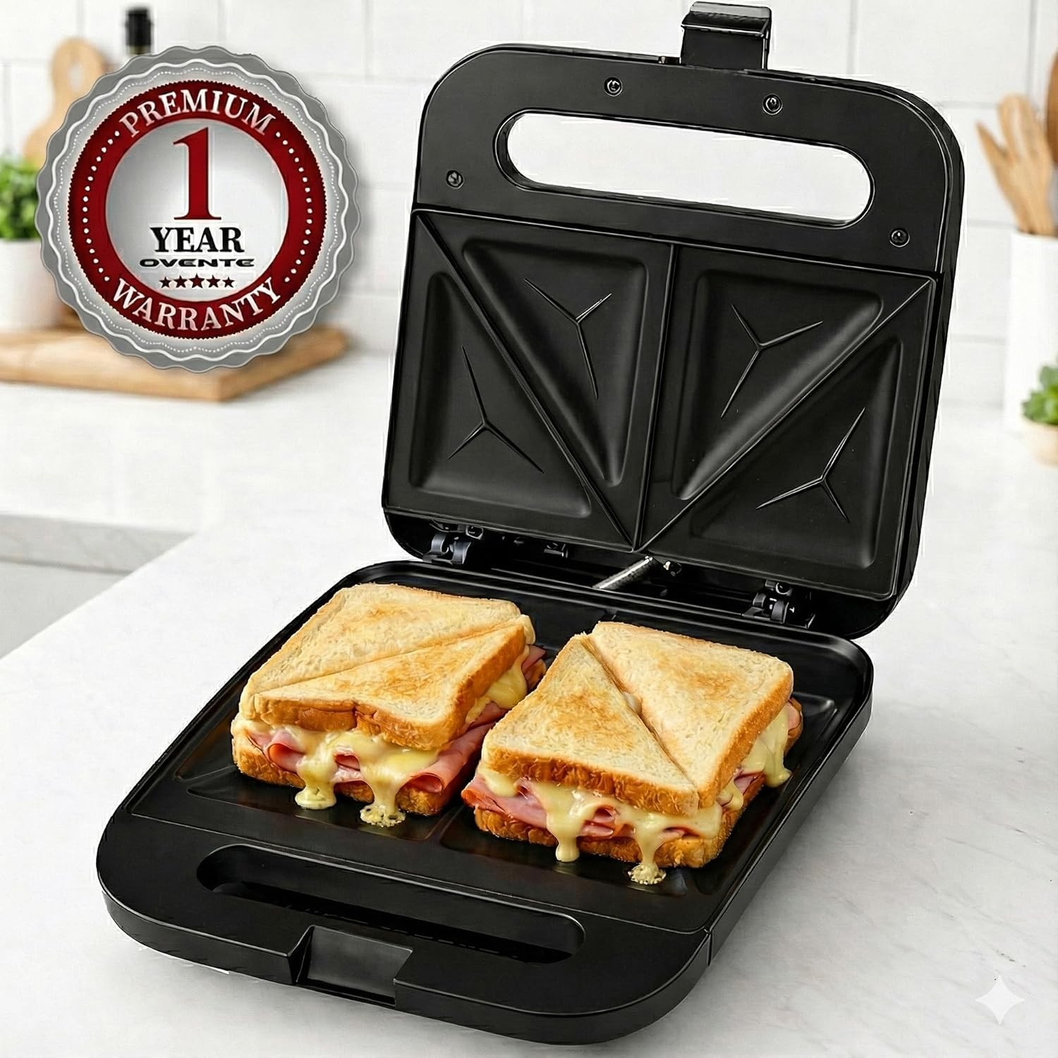 Electric Sandwich Maker with Non-Stick Plates, Indicator Lights, Cool Touch H…
