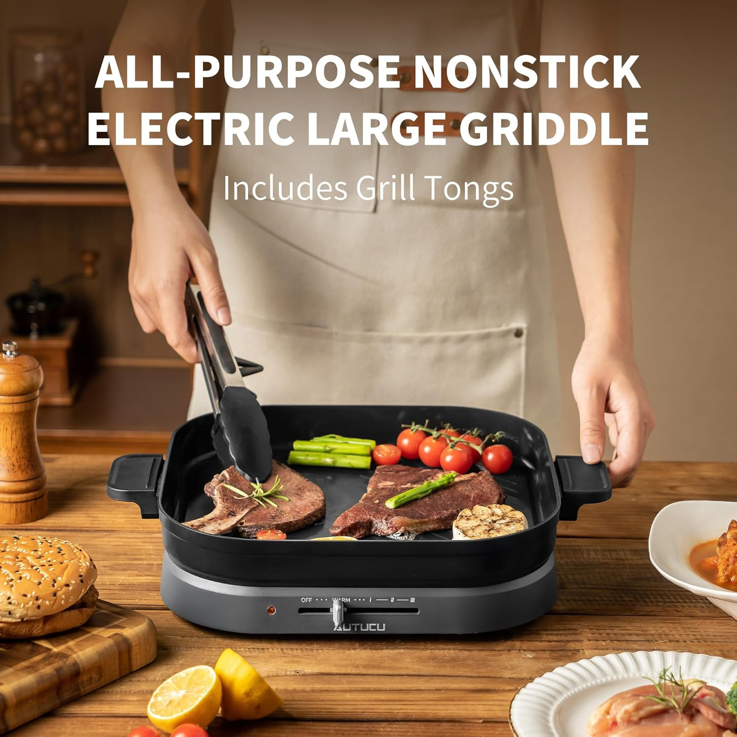 T2NA 2-In-1 Electric Griddle Nonstick Flat Grill, Pfoa-Free Ceramic-Coated Surfa