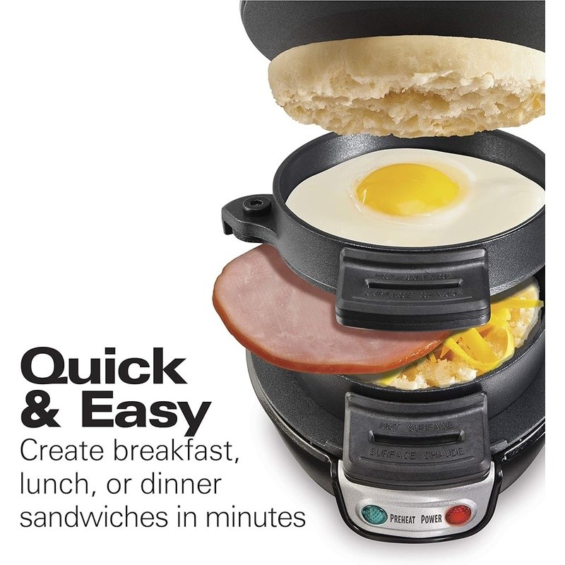 Breakfast Sandwich Maker Quick Easy Customizable Recipes Dishwasher Safe 600W US
