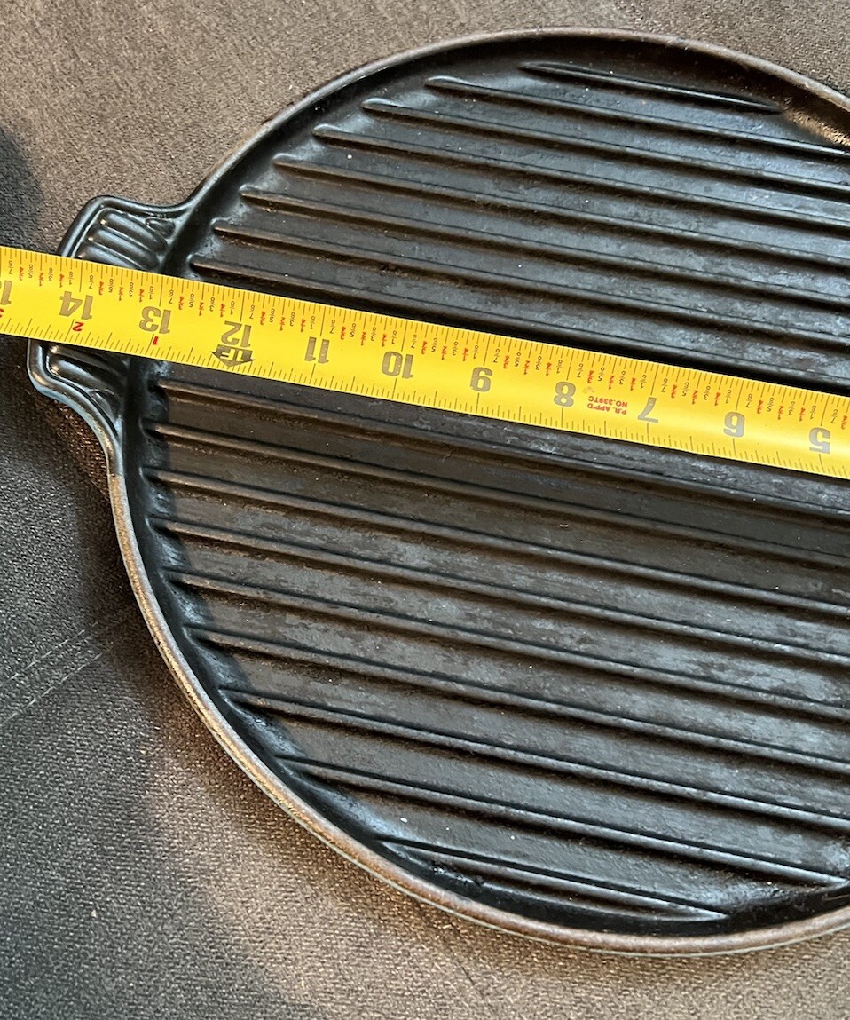 LE CRUESET #32 ROUND BLUE CAST IRON ENAMEL BISTRO GRILL GRIDDLE 12.5″ FRANCE