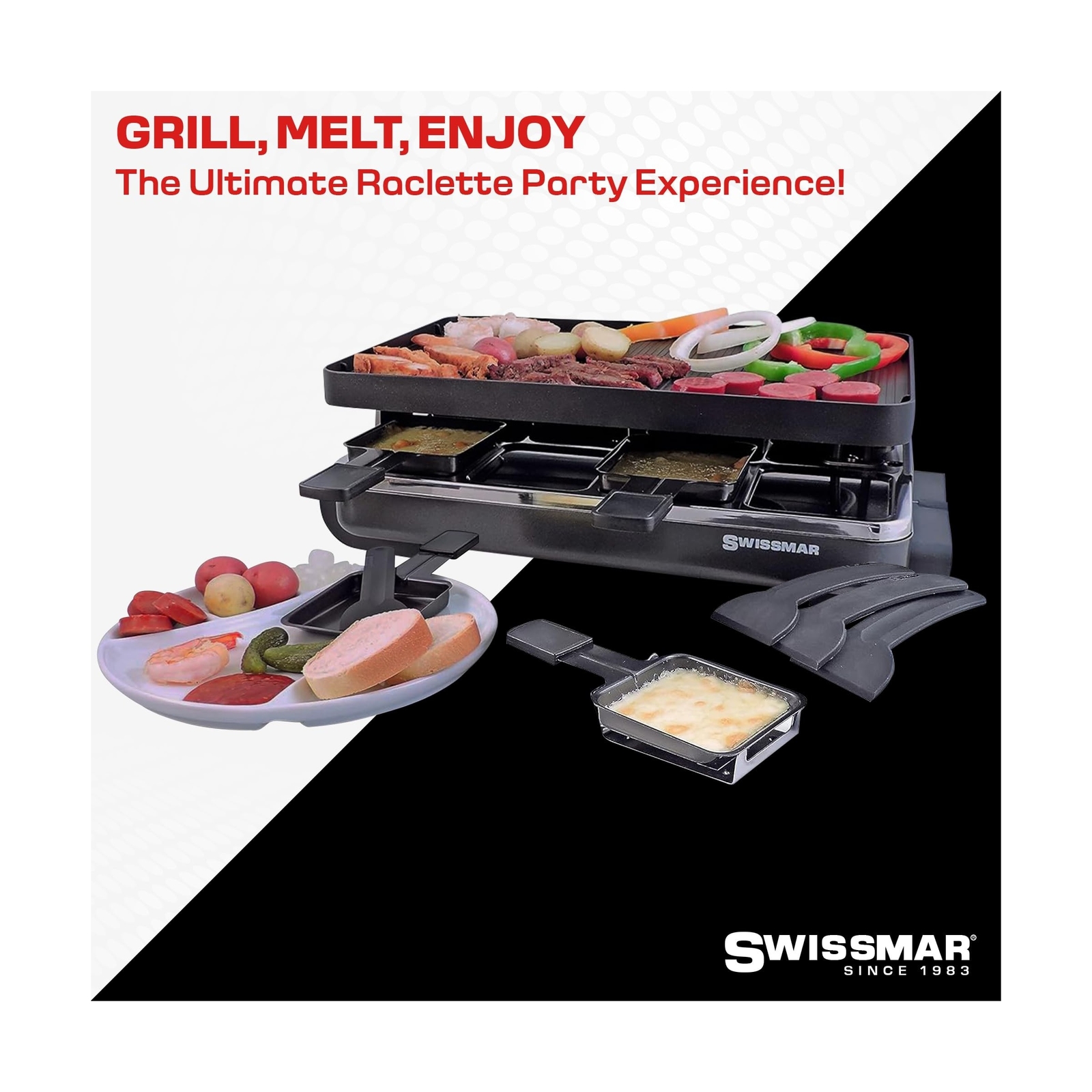 Swissmar Classic 8-Person Raclette Party Grill with Reversible Cast Aluminum …
