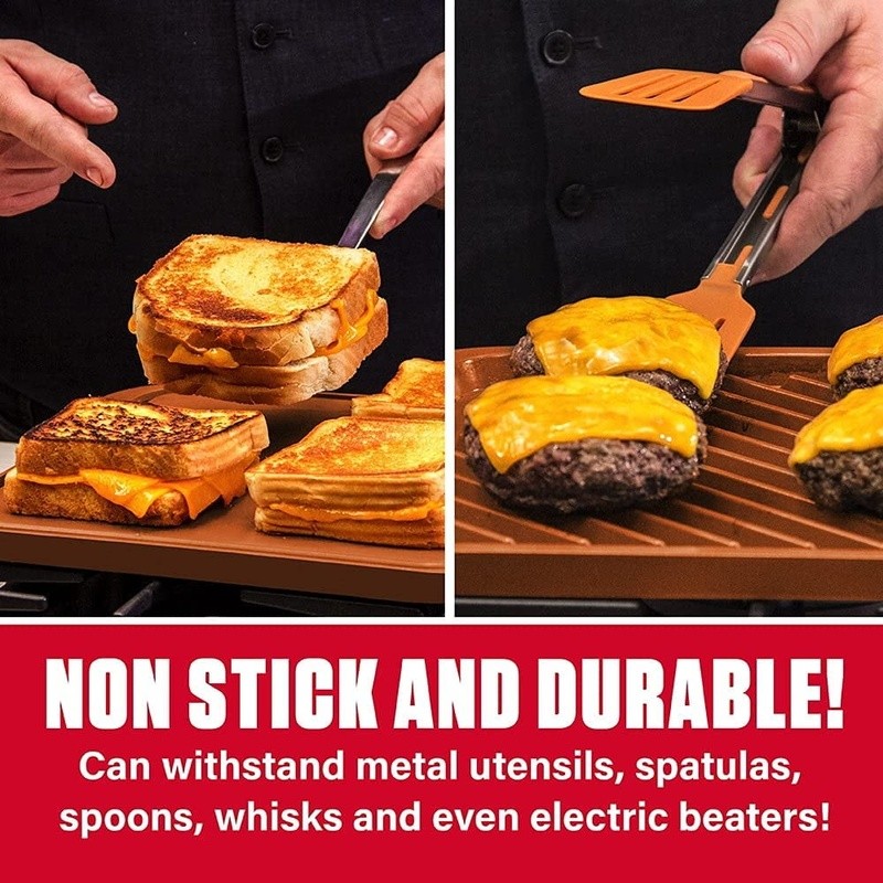 XL Nonstick Reversible Grill Griddle Pan Indoor Outdoor Cooking Oven Safe New
