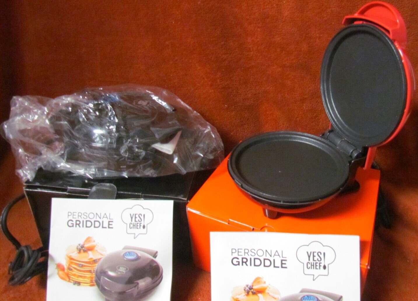 Yes Chef Personal Griddle (SET of 2) Black and Red with Guide NEW