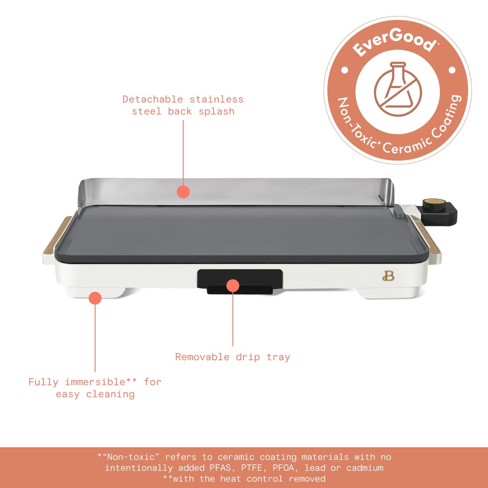 Beautiful XL Electric Griddle 12″ x 22″ Non-stick, White Icing by Drew Barrymore