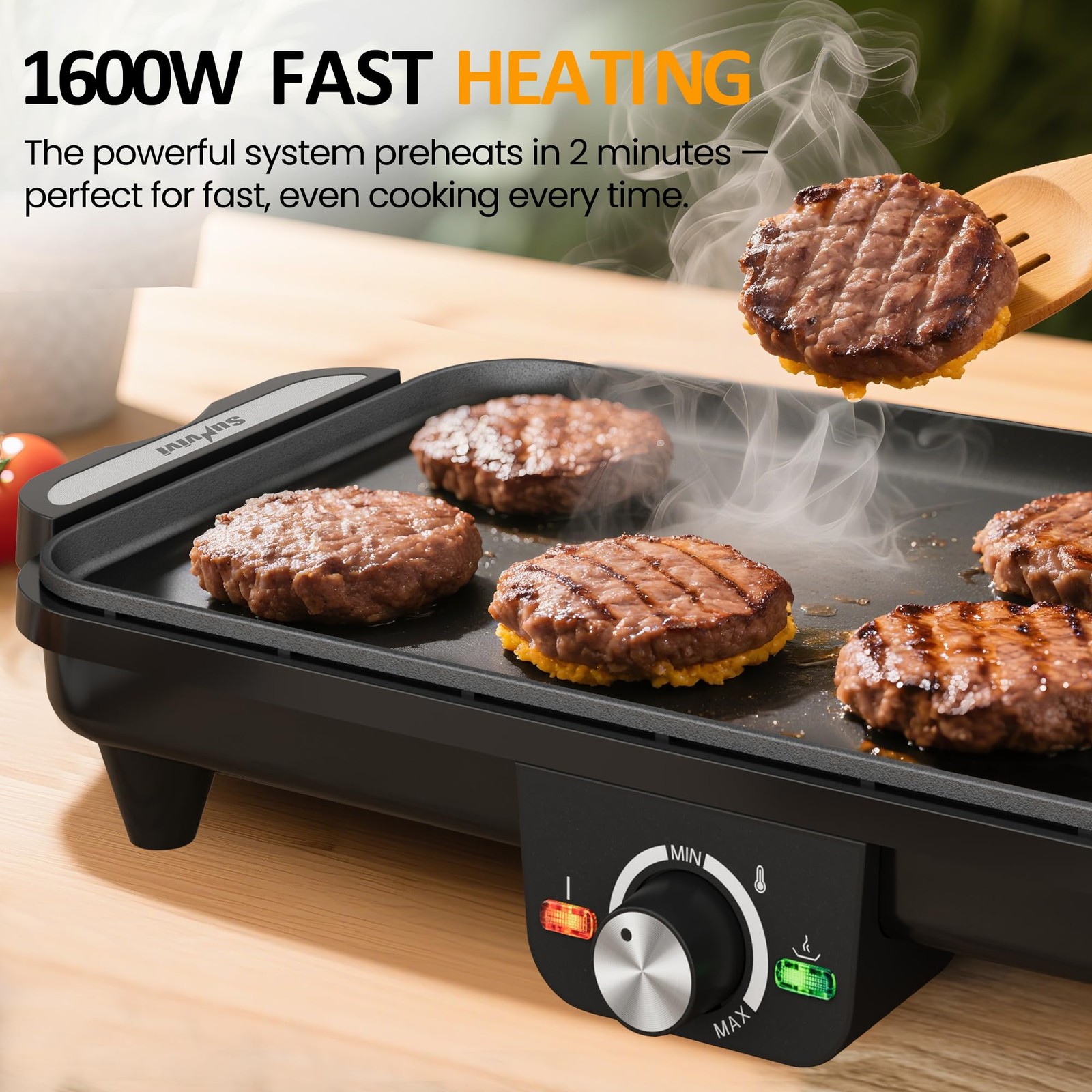 SUNVIVIPRO Electric Griddle Indoor, 1600W Large Flat Top Grill 17.5″ x 9″