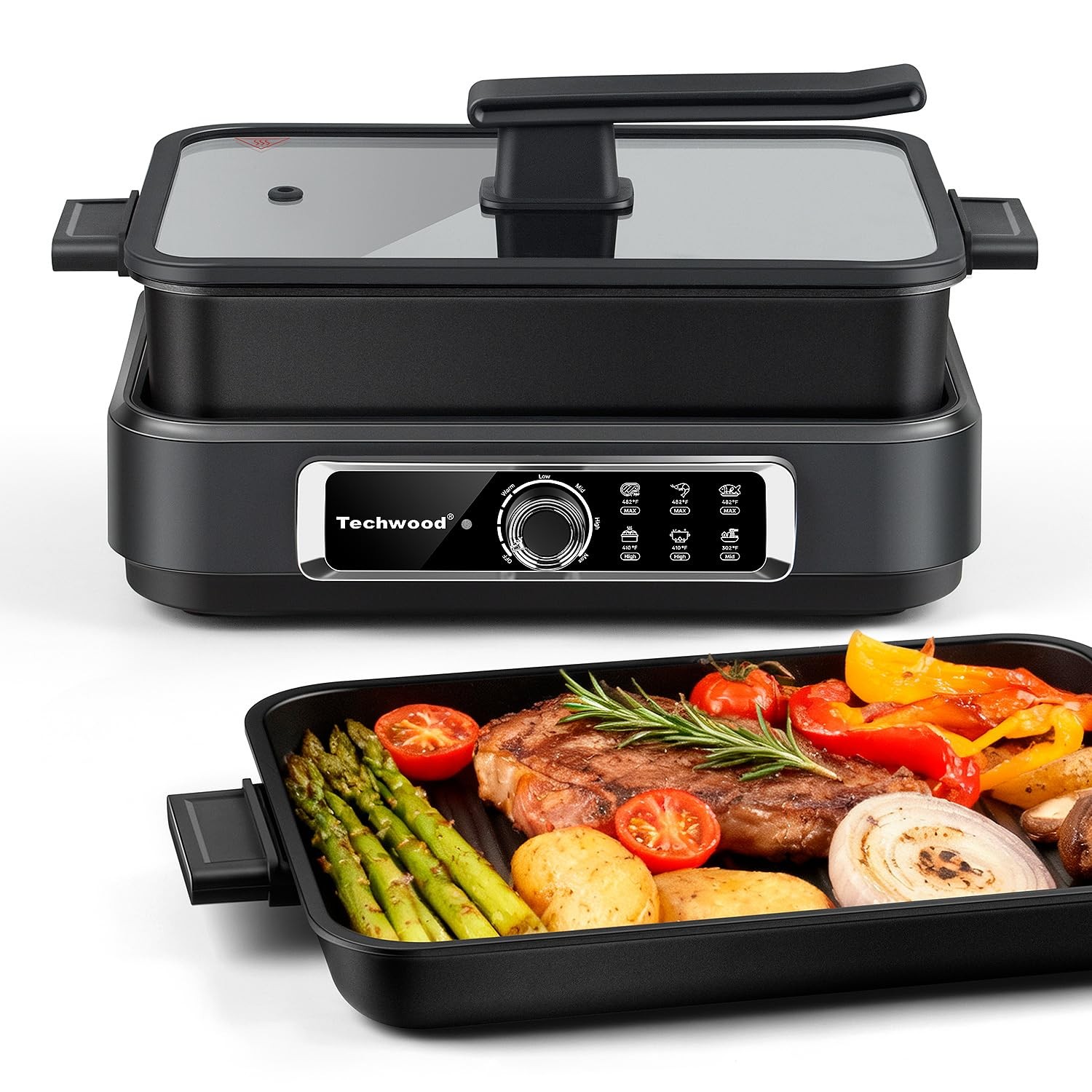 Indoor Grill, Electric Indoor Grill Griddle 7.5-Quart 1500W Versatile Multi-C…
