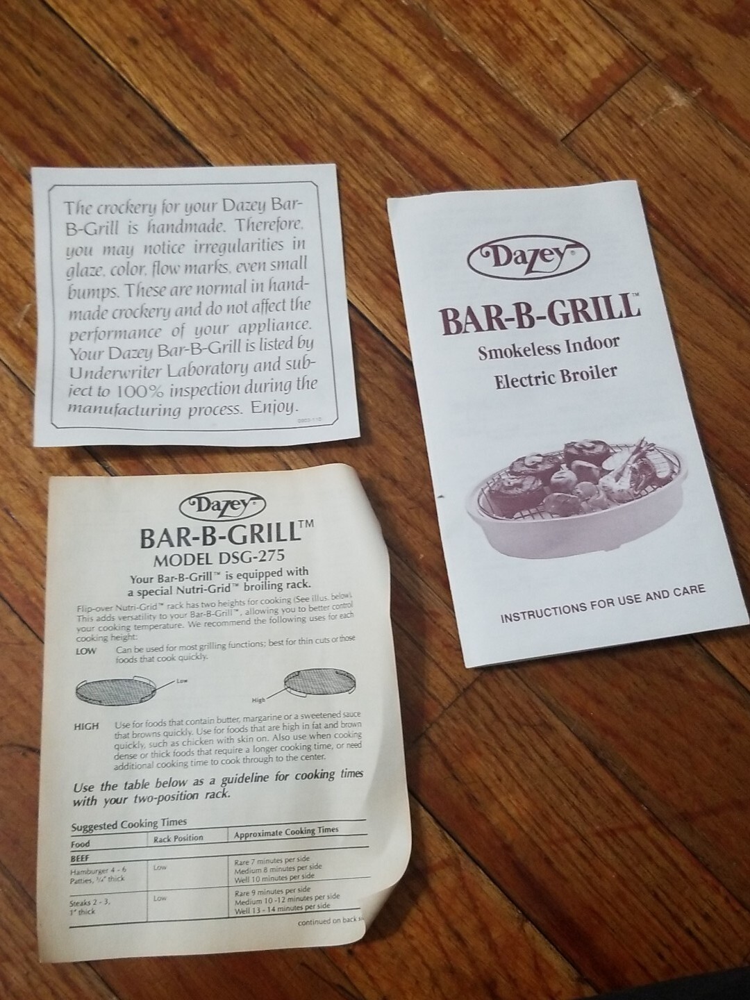 DAZEY INDOOR ELECTRIC BAR-B-GRILL DSG-275~1200 WATTS~UNUSED~ORIG. BOX USA made
