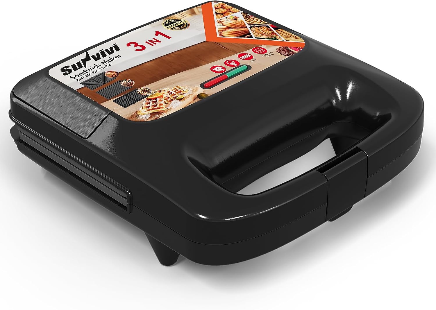 3 in 1 Sandwich Maker Electric Waffle Maker W/ Removable Non-stick Plates 800W