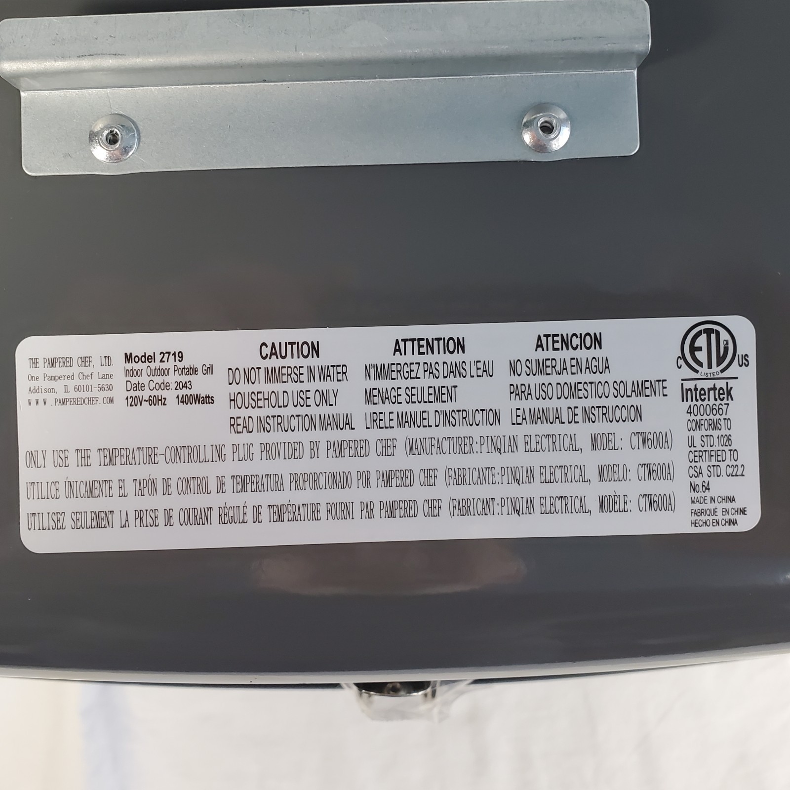 Pampered Chef Indoor Outdoor Electric Charcoal Grill Portable Camping Glamping