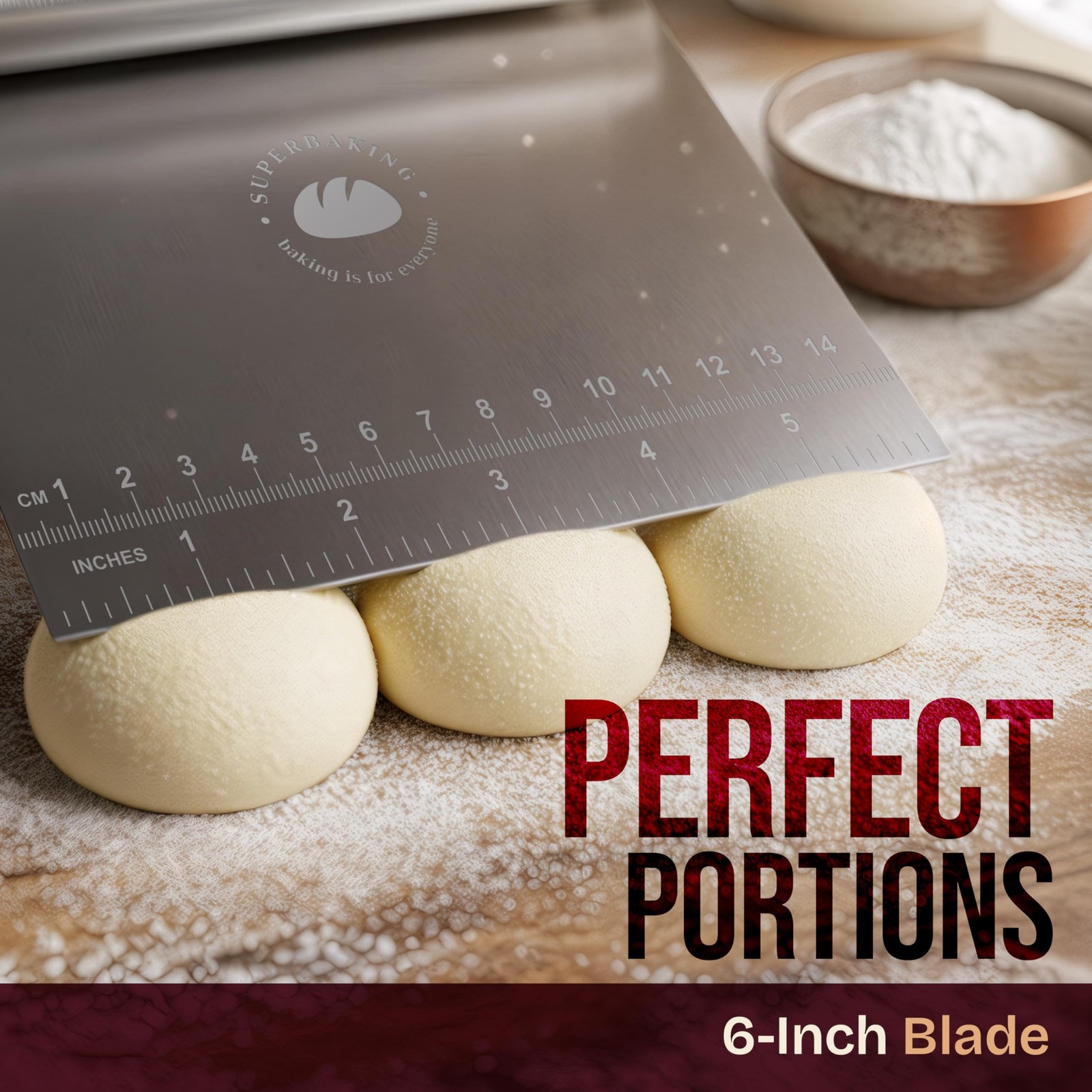 Superbaking Dough Scraper – 6″ Stainless Steel Bench Grip