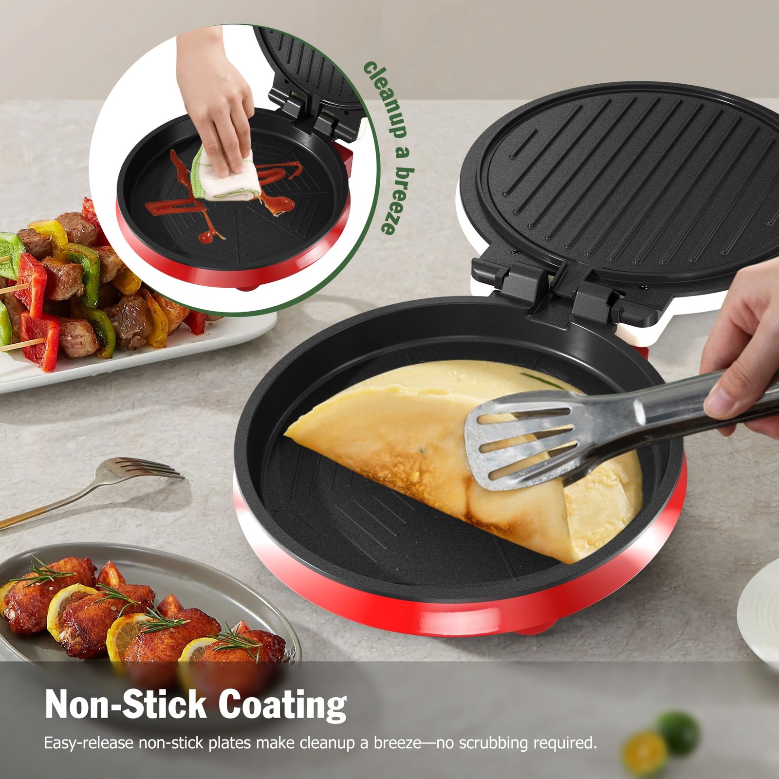 1000W Pizza Maker 2in1 Indoor Griddle Cooker 8.5 Inch 180 Open Nonstick