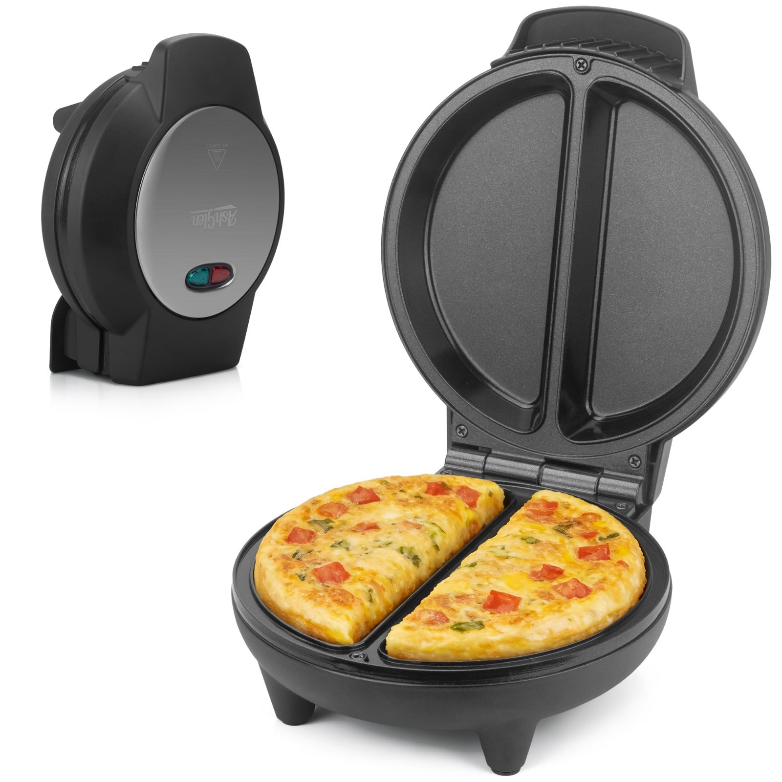 Dual-Zone Electric Omelette Maker for 2, Nonstick Ceramic Pan, Breakfast Frittat