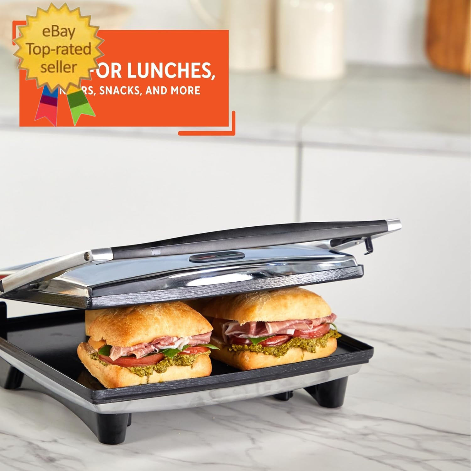 12X10In Stainless Steel Electric Panini Press with Temperature Control, Nonstick