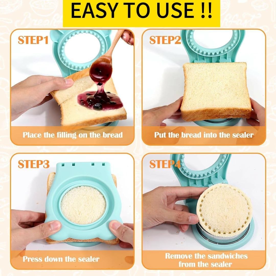 CHICHAUS Uncrustable Sandwich Maker, Sandwich Pocket Circle Shape Cutter & Se…