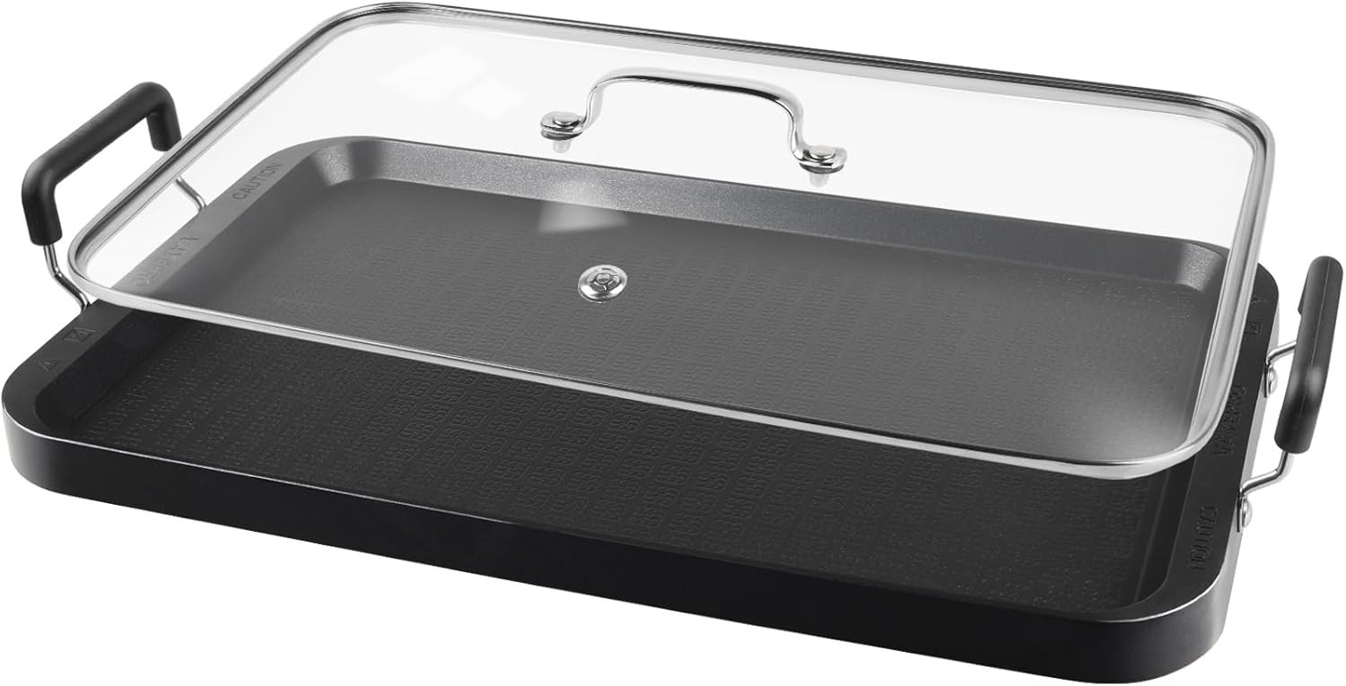 2-Burner Griddle Pan with Glass Lid – Nonstick Stovetop Griddle for Gas, Glas…