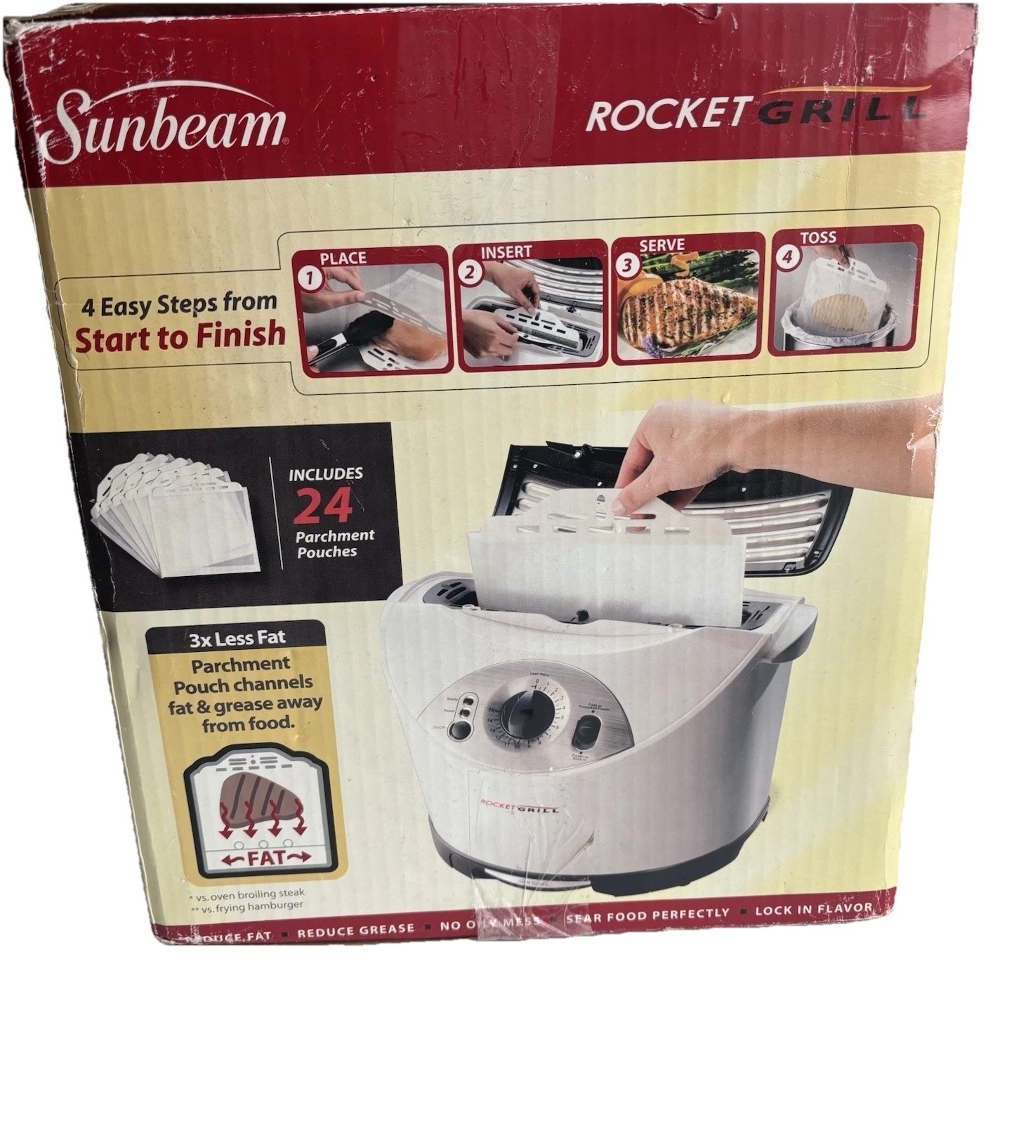 New Sunbeam Rocket Grill Home Indoor Grill Plug in Quick Easy Compact Cooker
