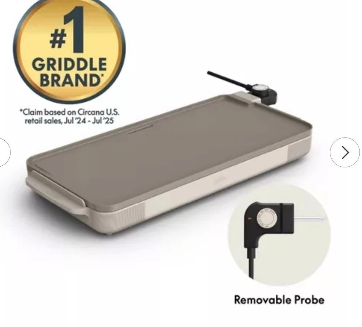 Bella 12″ x 22″ XL Griddle with Warming Tray, OATMILK COLOR New