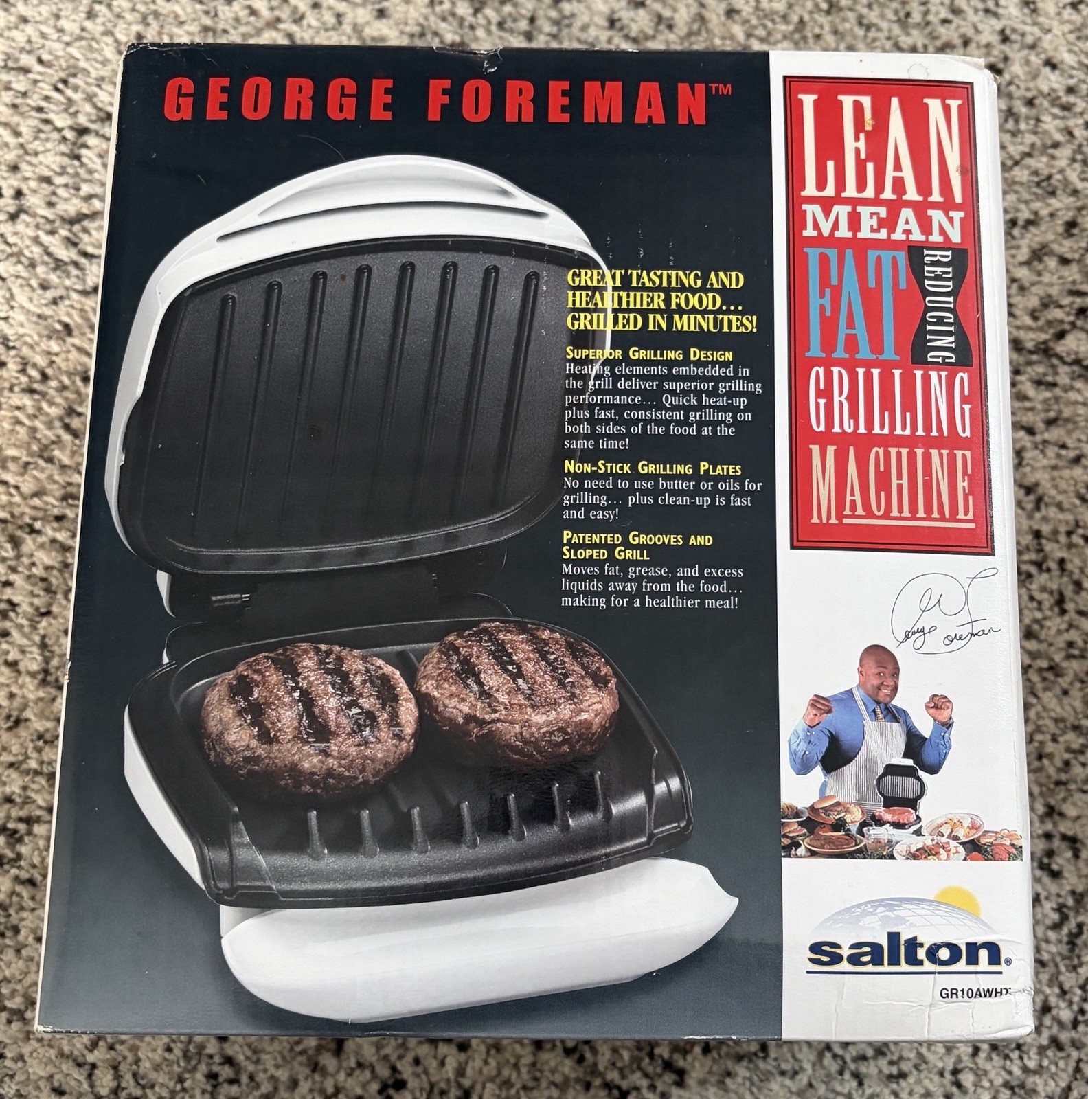 George Foreman Grill GR10AWHT Original Salton Lean Mean Fat Reducing Machine NOS