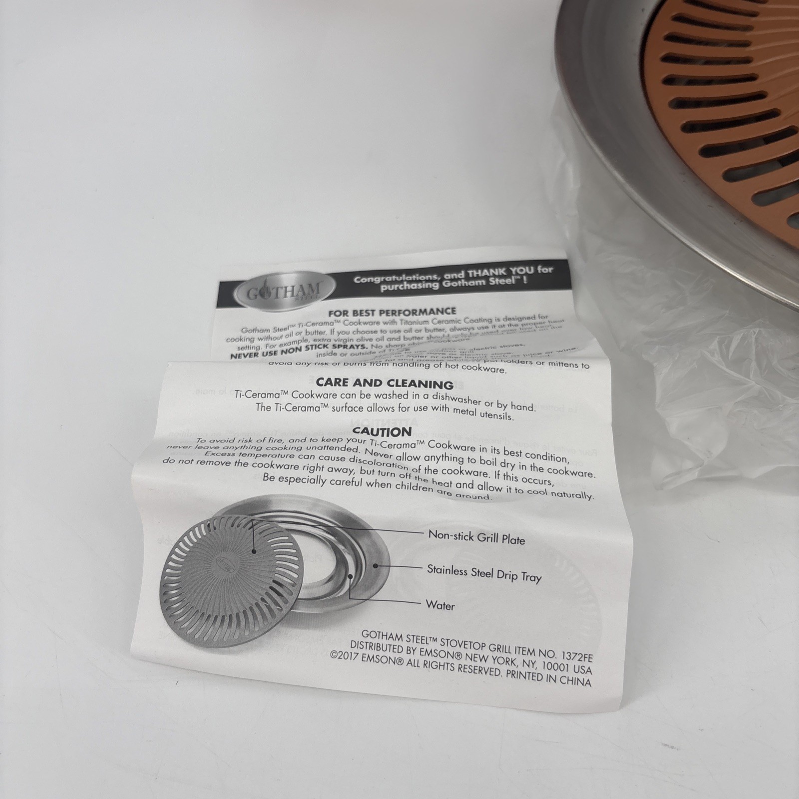Gotham Steel Stovetop Grill Titanim & Ceramic Nonstick Virtually Smokeless New