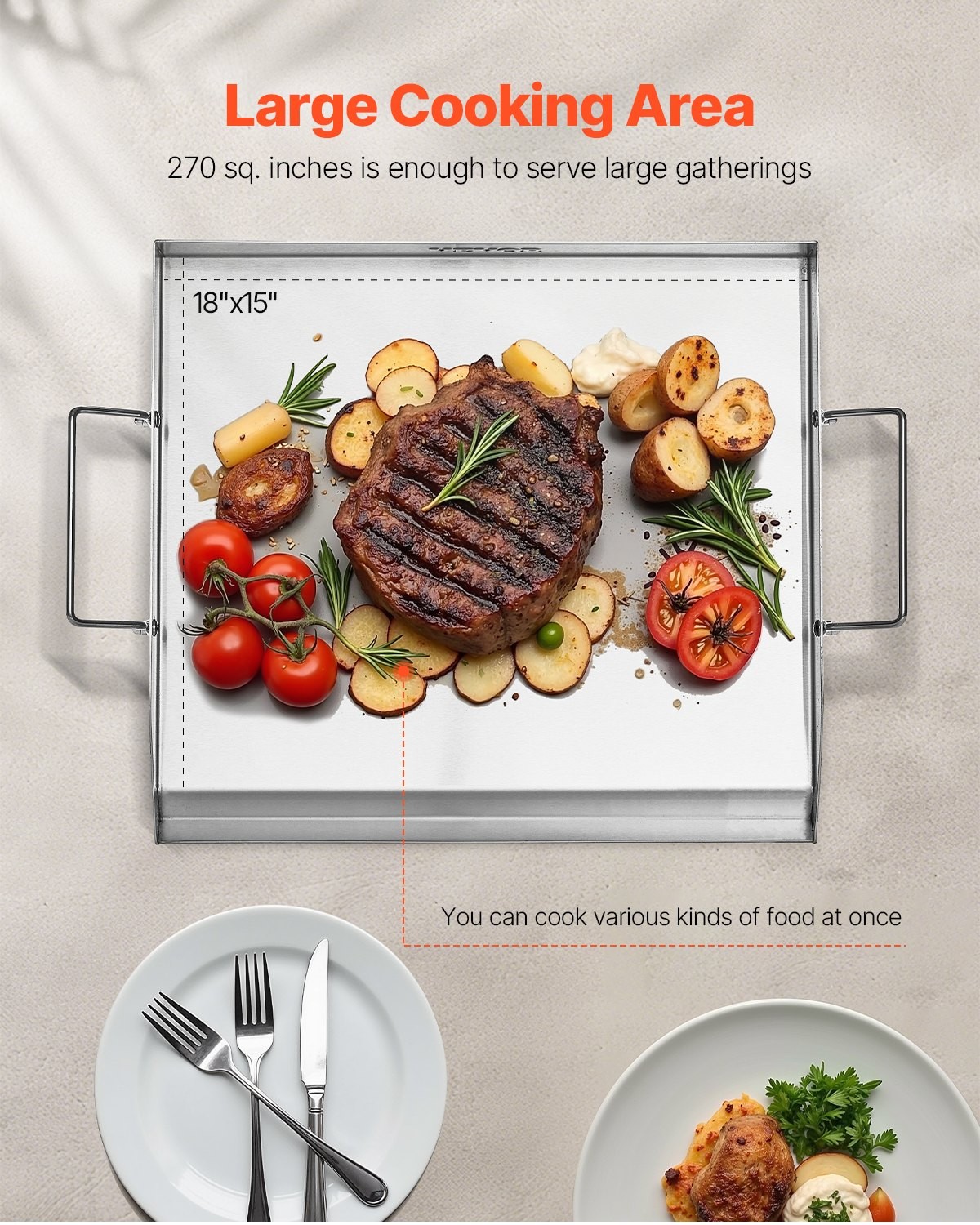 18×16 In Flat Top Griddle Stainless Steel Universal BBQ Grill Pan Cookware