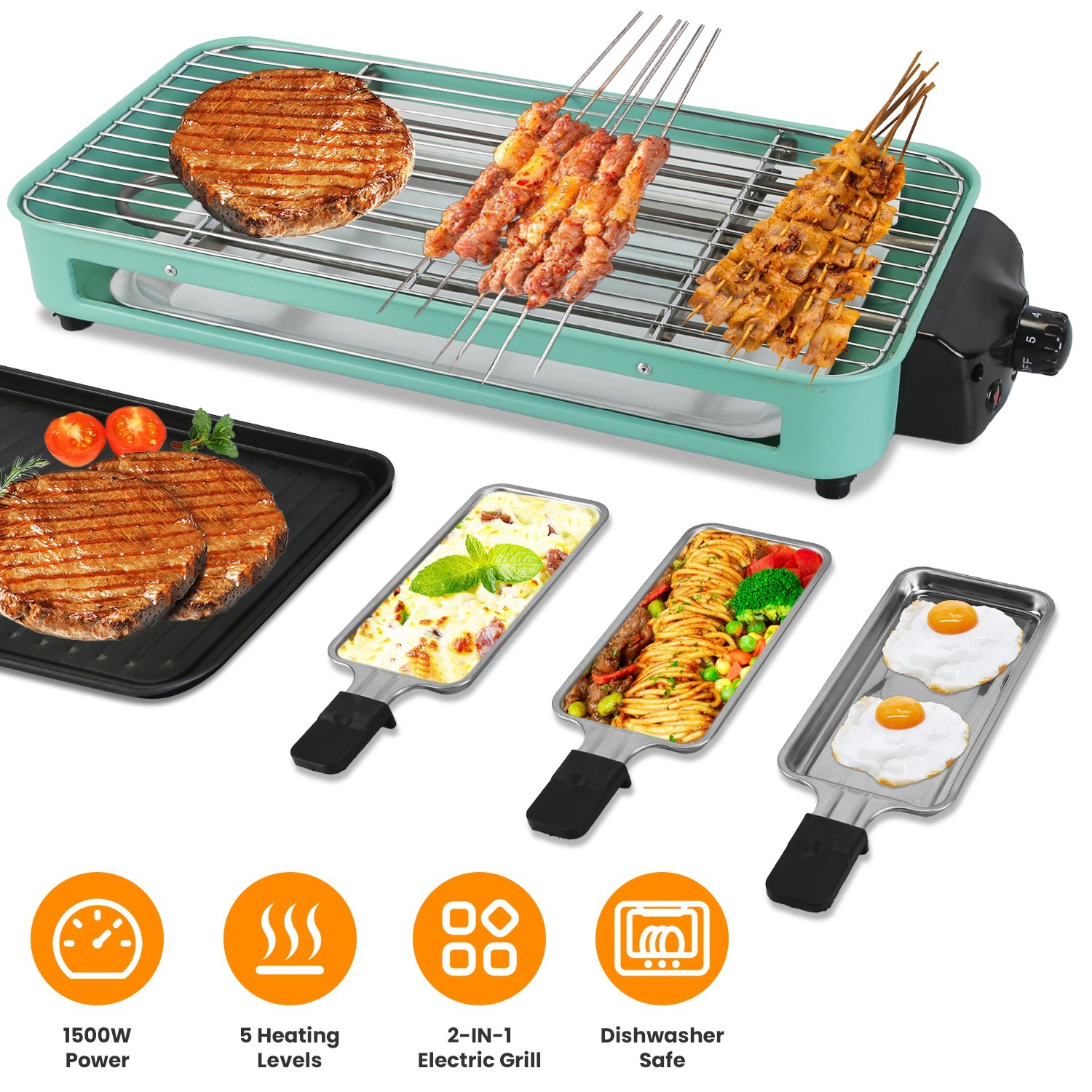 2 in 1 Electric Indoor Grill Electric BBQ Grill Portable Barbecue Cooking Plate