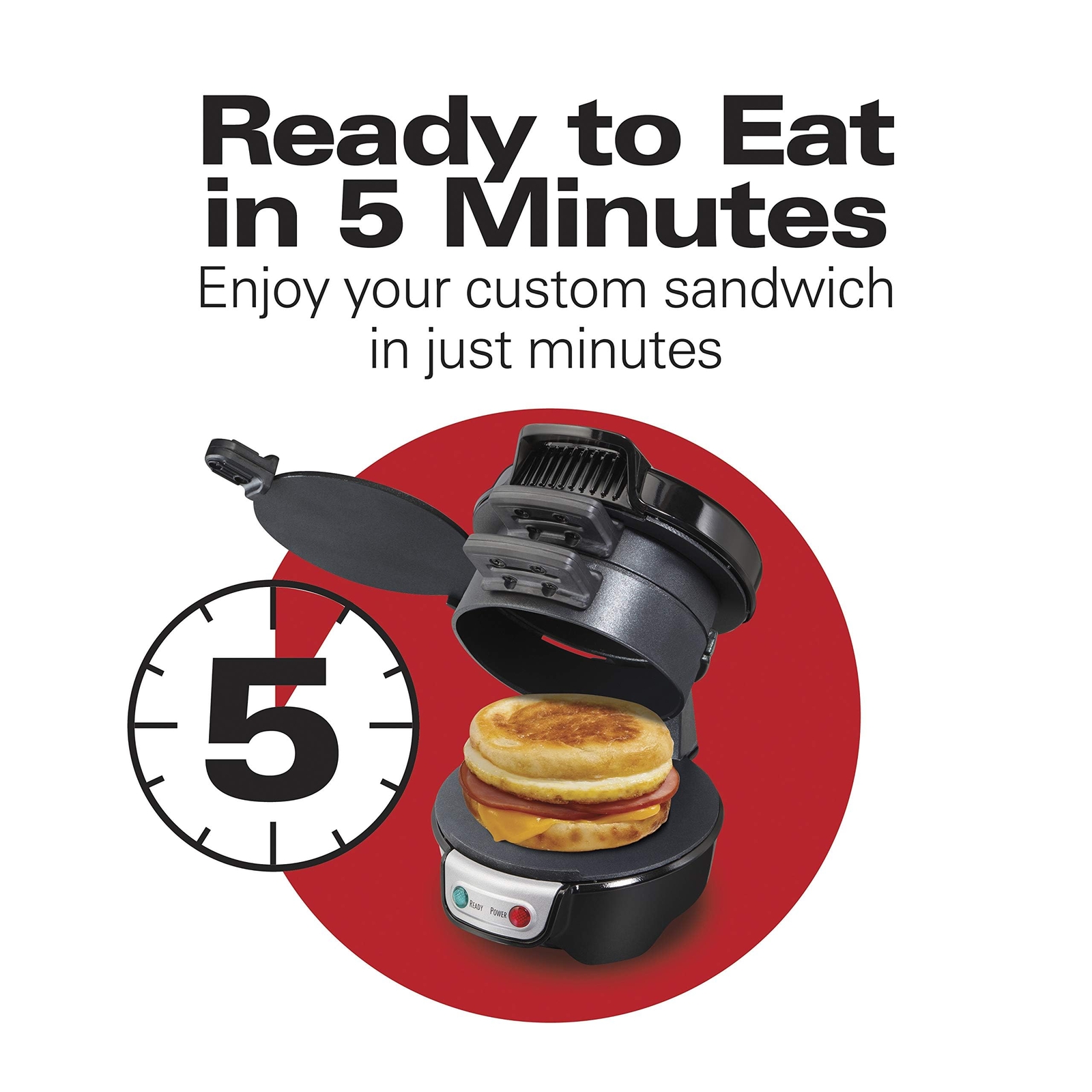 Hamilton Beach Breakfast Sandwich Maker with Egg Cooker Ring Black 25477