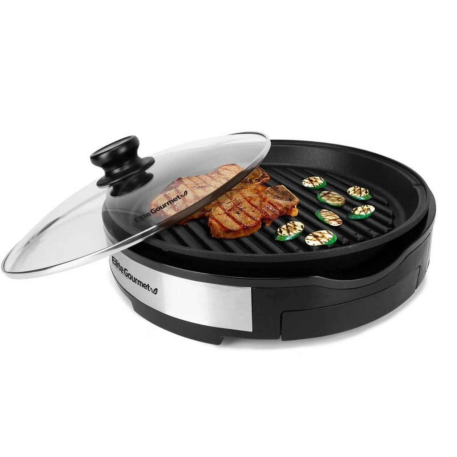 EMG1560 12” Deluxe Indoor Grill with Tempered Glass Lid, Stainless Steel