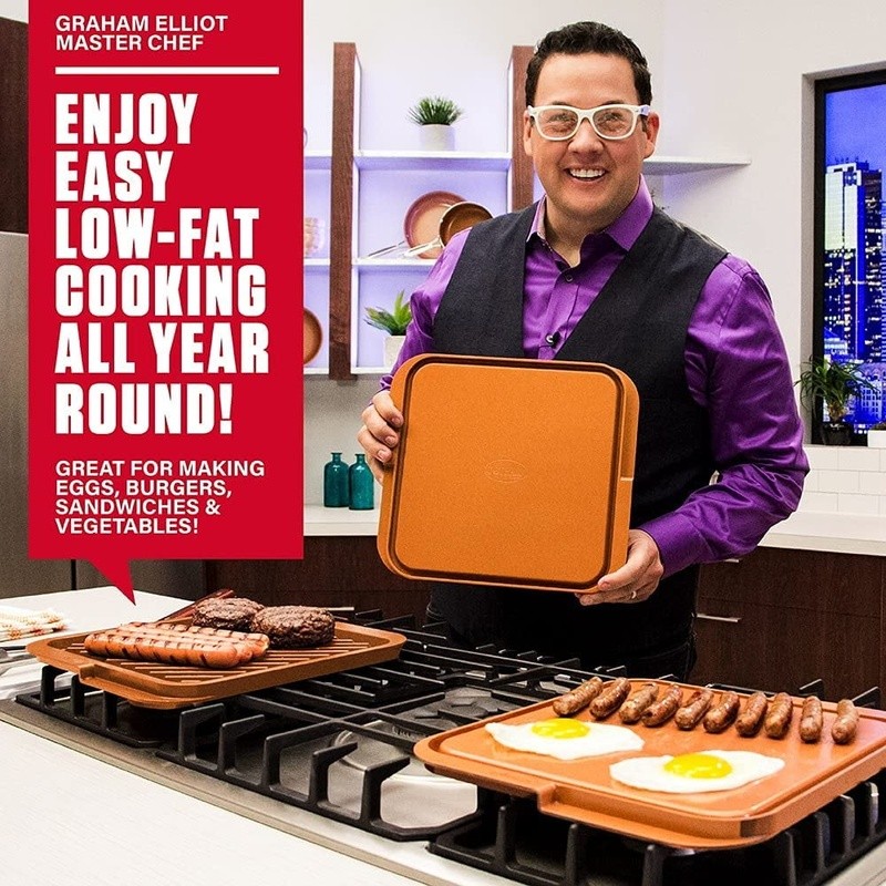 XL Nonstick Reversible Grill Griddle Pan Indoor Outdoor Cooking Oven Safe New
