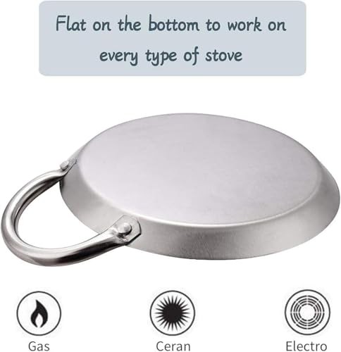 Mexican Style 8.5″ Stainless Steel Flat Circle Fry Pan Comal With Handle