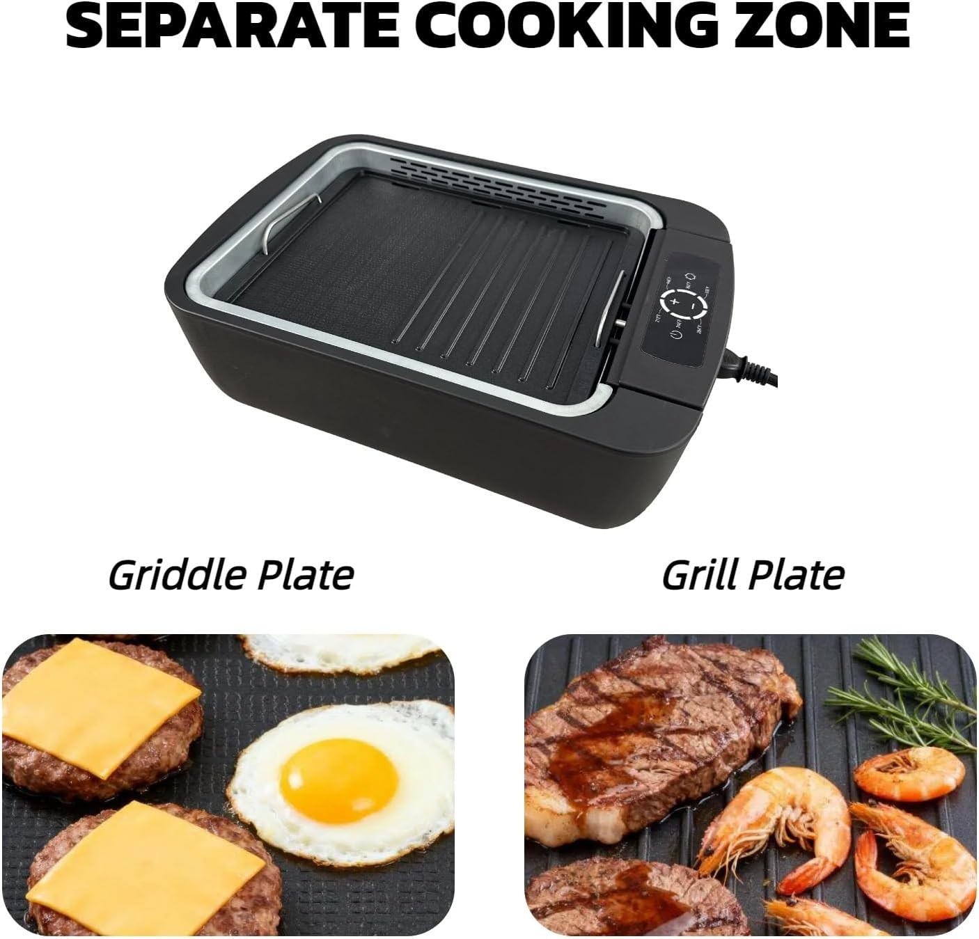 Smokeless Indoor Electric Grill 16″ 1100W Non-Stick BBQ Griddle 5-Serving Black