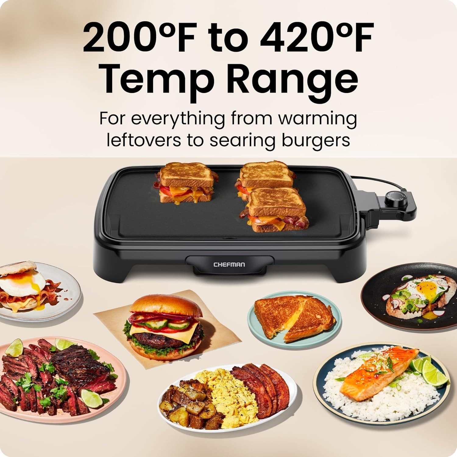 Dishwasher Safe Electric Griddle – 120V, 6 Settings
